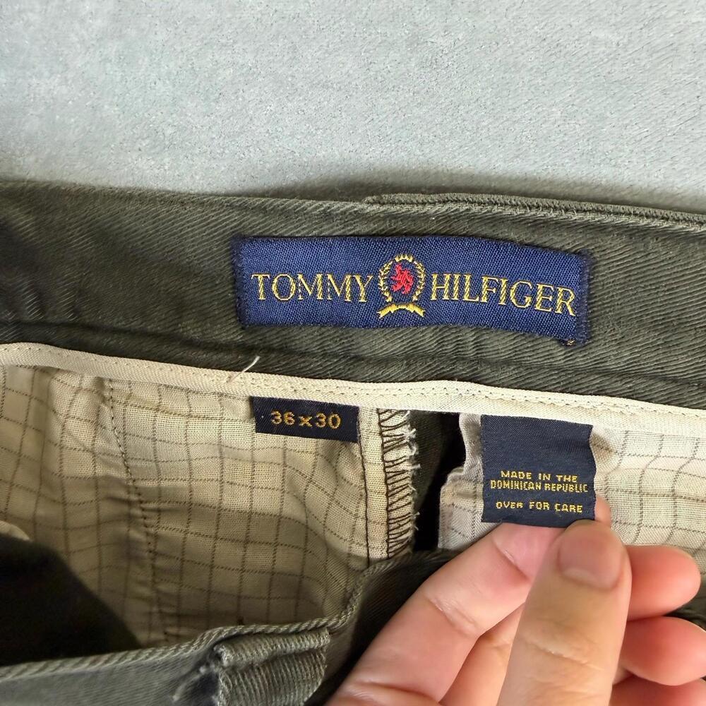 Vintage Tommy Hilfiger Cargo Pants Mens 36x30 Olive Green Pleated Twill 90s - Picture 5 of 8
